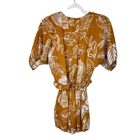 Dress Day Romper S Womens Yellow Leaf Print Short Sleeve Jumper Size Small‎ - Picture 7 of 11